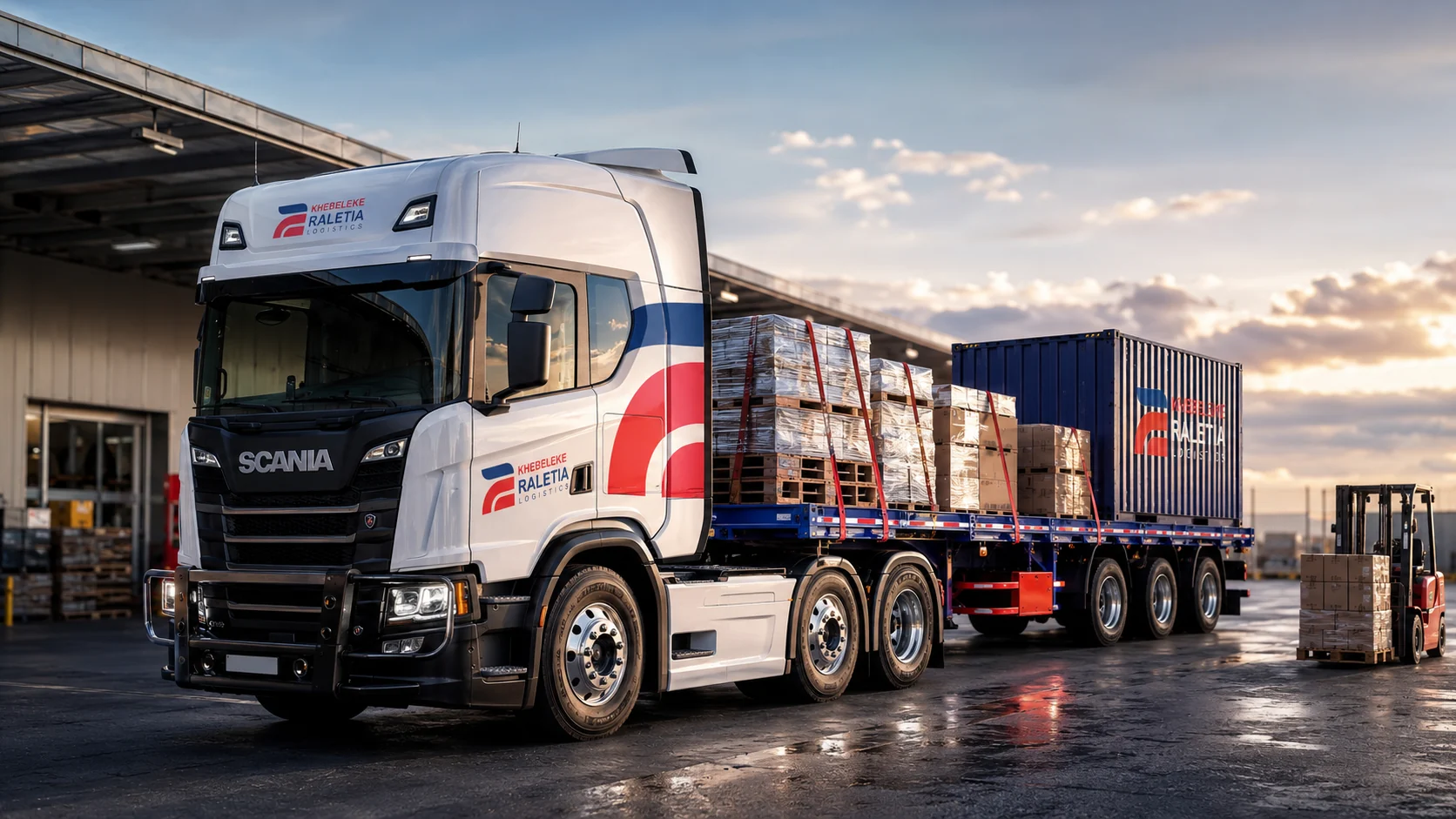 Pallets and containers loaded for commercial freight